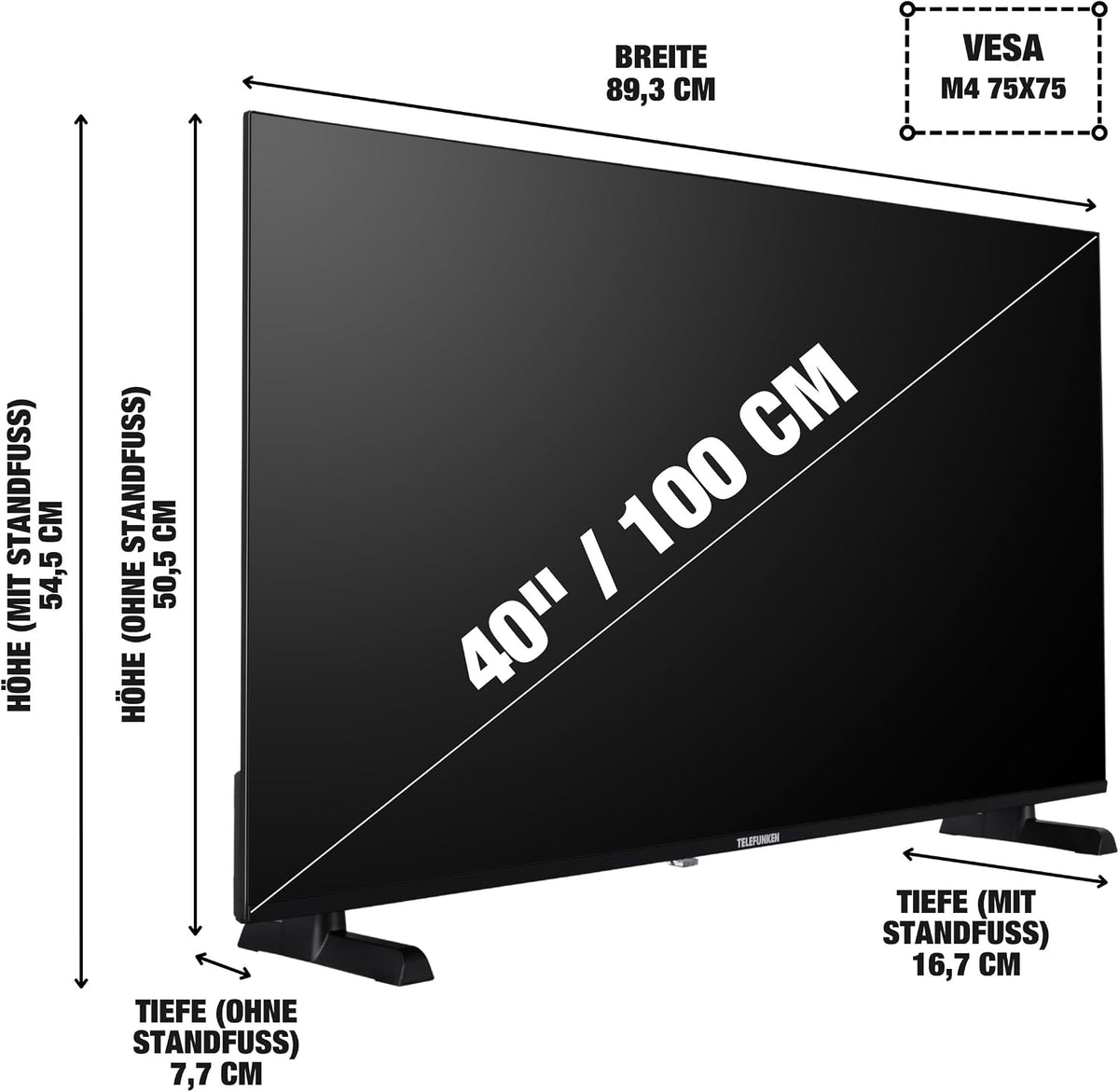 TELEFUNKEN XF40TP900S Fernseher 40 Zoll (100 cm) Smart TV Full HD Auflösung