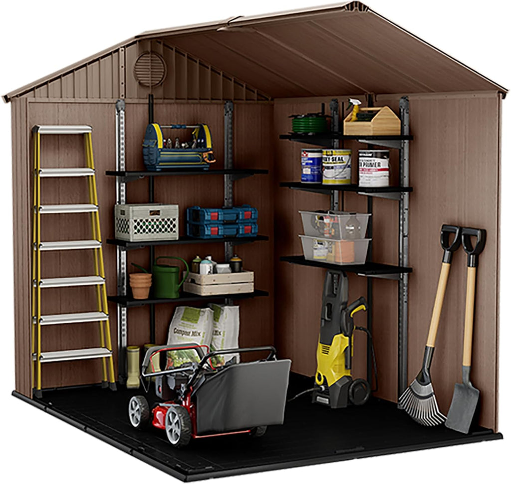 Keter Gerätehaus Darwin 6x8, Braun, Außenmaße 190x244x221cm, wartungsfrei, wetterfest, wasserdicht, mit Unterboden