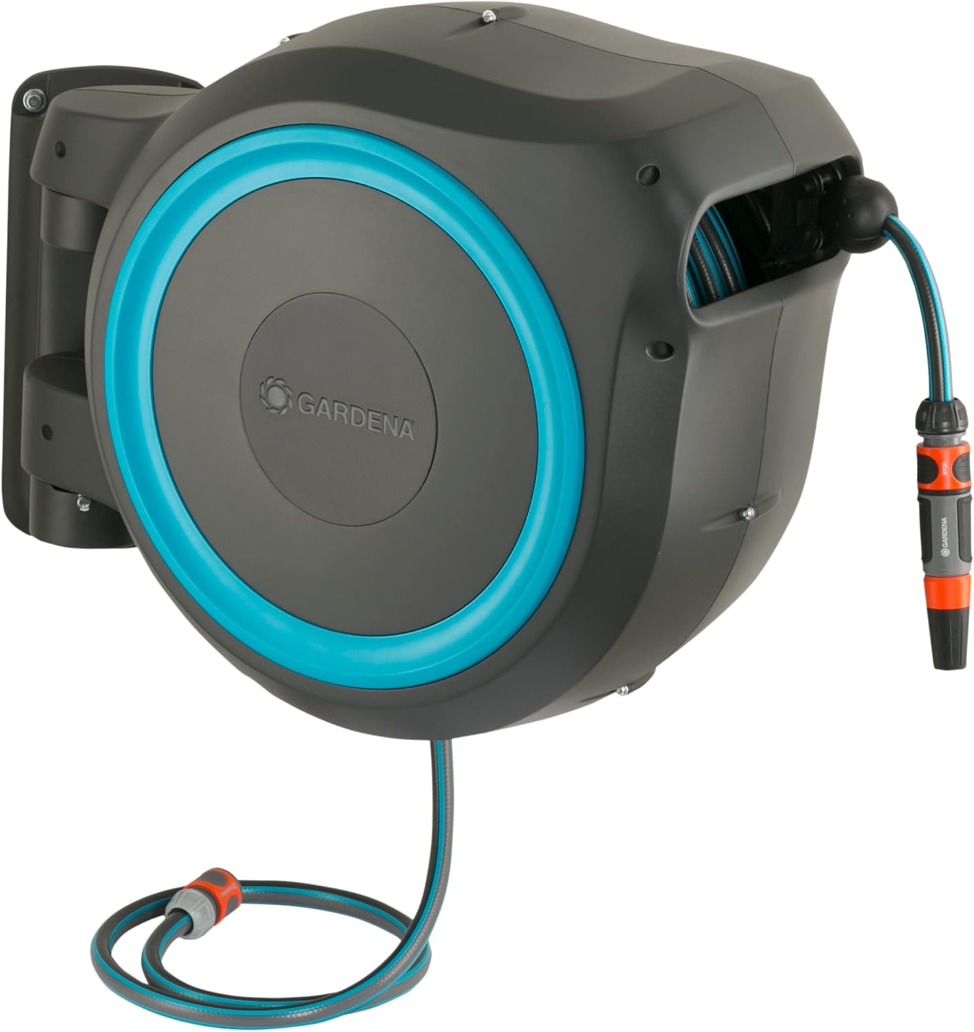 Gardena Wand-Schlauchbox Rollup XL (türkis) 35 m: flexible Bewässerung für große Gärten, Schwenkbare Schlauchbox, inkl. 35 m Gardena Qualitätsschlauch und Montagehilfe (18630-20), Black