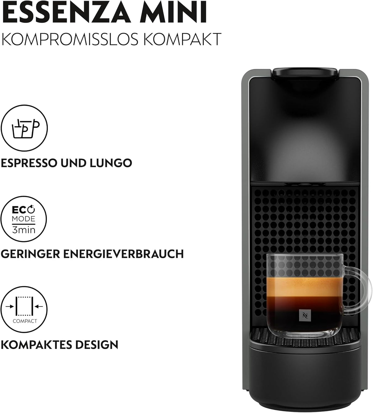 Nespresso KRUPS Essenza Mini Grau Original Kapselmaschine XN110B
