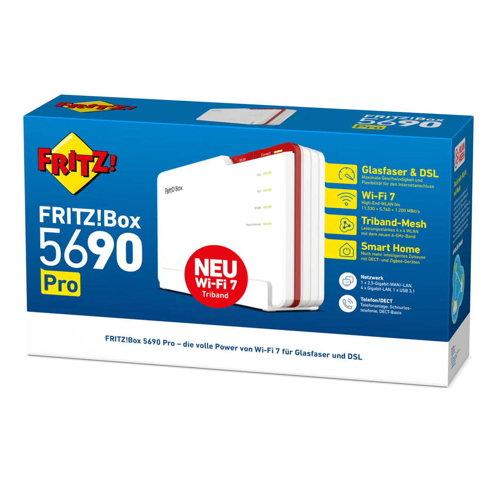FRITZ!Box 5690 Pro – Wi-Fi 7 Triband-Router für DSL & Glasfaser, Mesh & DECTo
