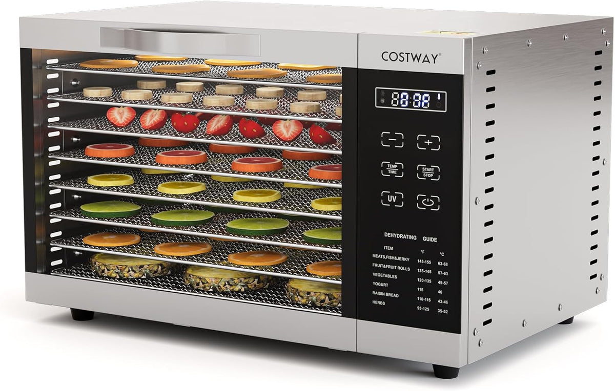 COSTWAY Dehydrator with 8 Grid Trays, 620W Dehydrator 30-70°C Temperature Control & 24H Timer, Overheating & Overload Protection, Food Dryer for Fruit, Meat, Vegetableso