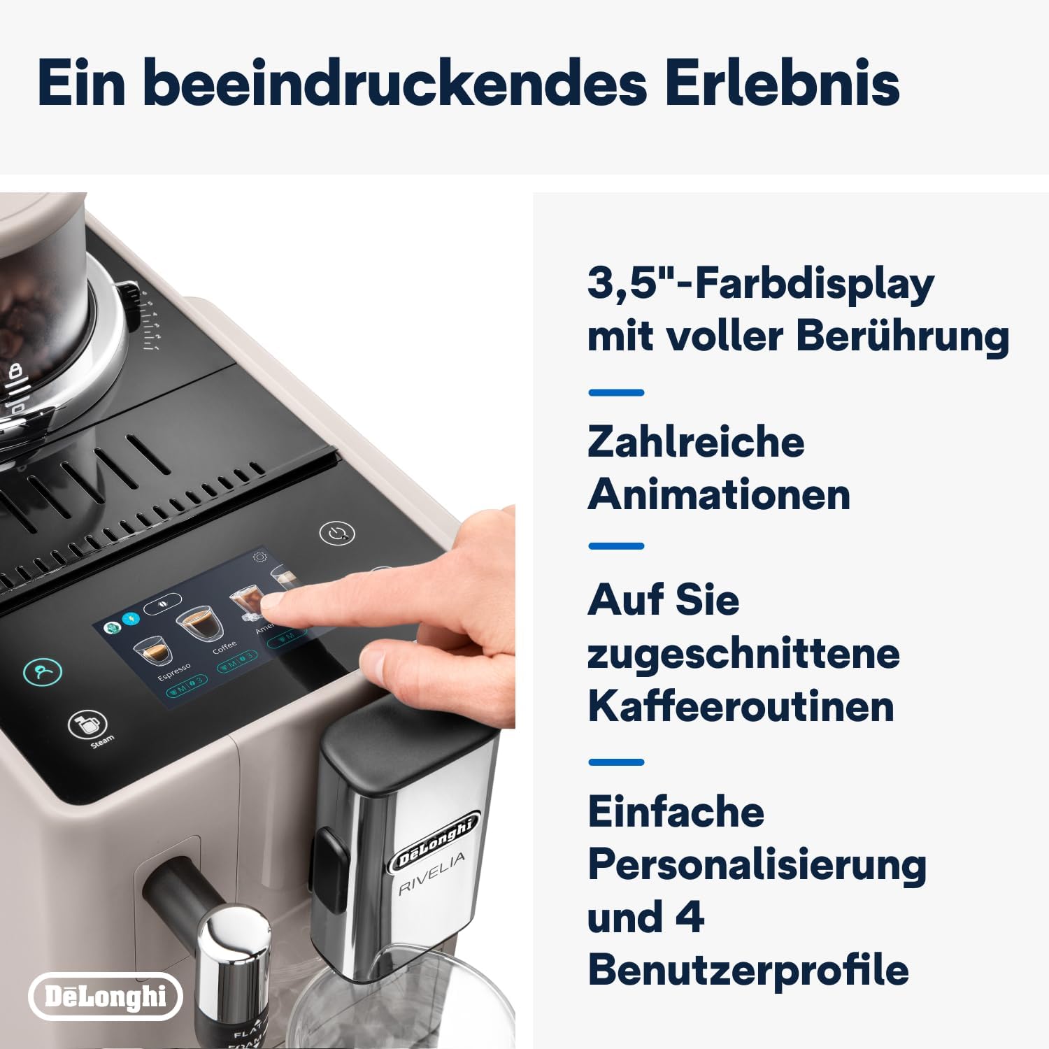 De'Longhi Rivelia - Kaffeevollautomat 8 Getränke Beige