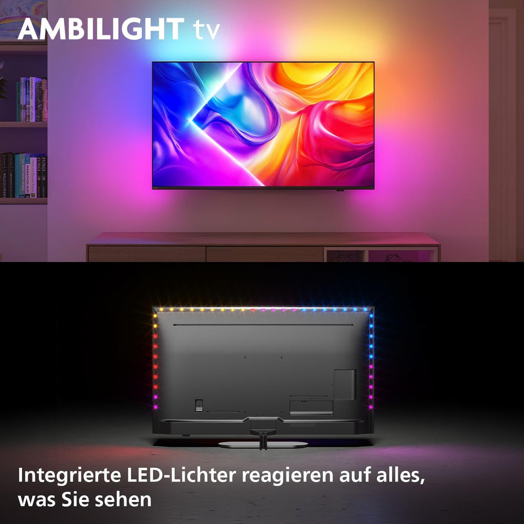 PHILIPS Ambilight 'The One' 50PUS9000 4K QLED Smart TV - 50 Zoll Display mit P5 Perfect Picture Engine Ultra HD, Titan OS, Dolby Vision und Dolby Atmos Sound