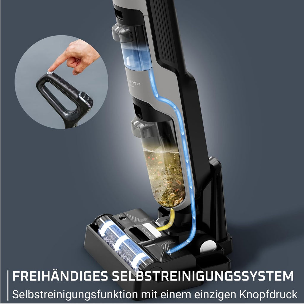 Rowenta X-Clean 4 kabelloser Nass- und Trockenstaubsauger, 2-in-1 Reinigung, 50 Min. Leistung, intelligente Schmutzerkennung, Selbstreinigungssystem, Dunkelgrau, GZ5037WO