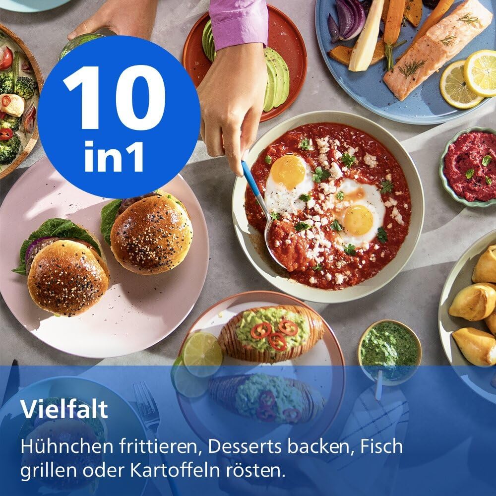 Philips Airfryer 1000 Series Hot Air Fryer, Black, 7.1 L | Flexible basket, RapidAir technology, touch screen, 10 cooking functions, HomeID app (NA154/00)