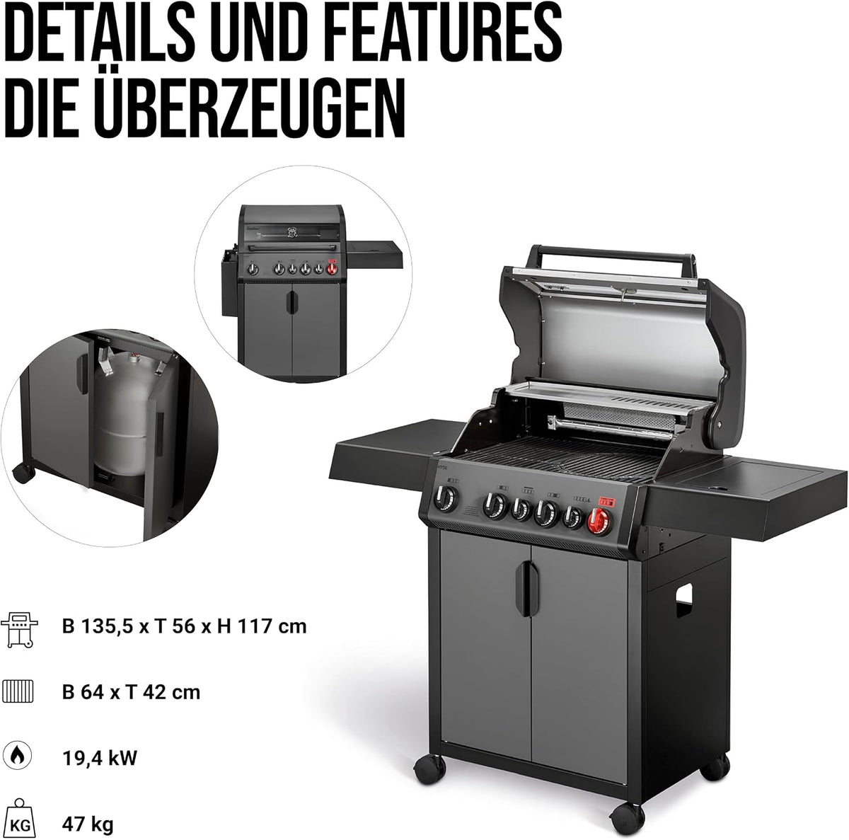 Enders® Gasgrill HYDE 4 SIKR Turbo, 4 Brenner aus Edelstahl für kraftvolles direktes und indirektes Grillen, 800 °C TURBO ZONE™, SWITCH GRID™, Infarot-Backburner und Seitenkocher, #8041