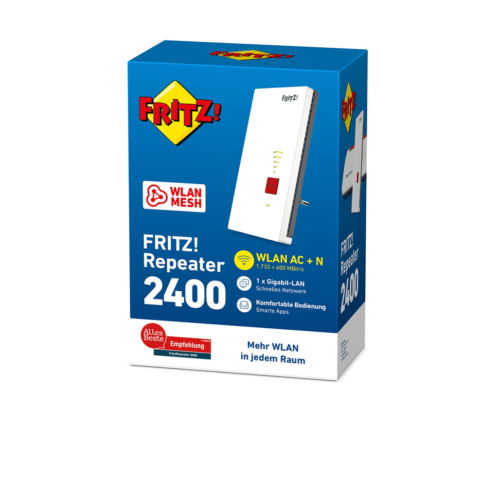 AVM FRITZ!Repeater 2400 WLAN Mesh Repeater, AC+N, 1.733 MBit/s, Gigabit-LAN, WPS