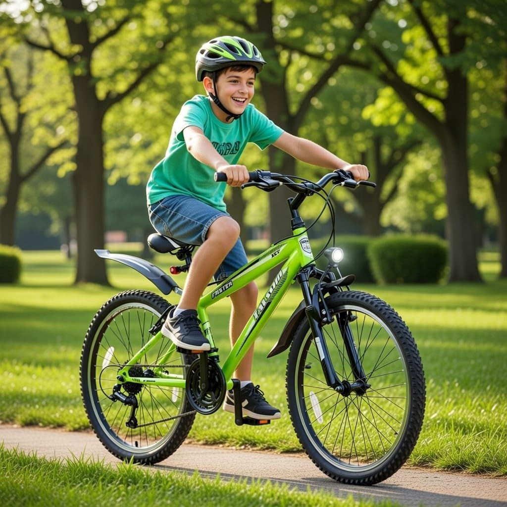 Talson 24 Zoll Mountainbike Fahrrad mit Gabelfederung & Beleuchtung 21-Gang Shimano FSTR Grün
