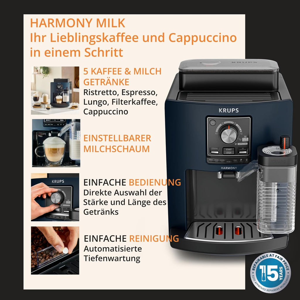 KRUPS Harmony Milk Kaffeevollautomat, 5 Kaffeespezialitäten