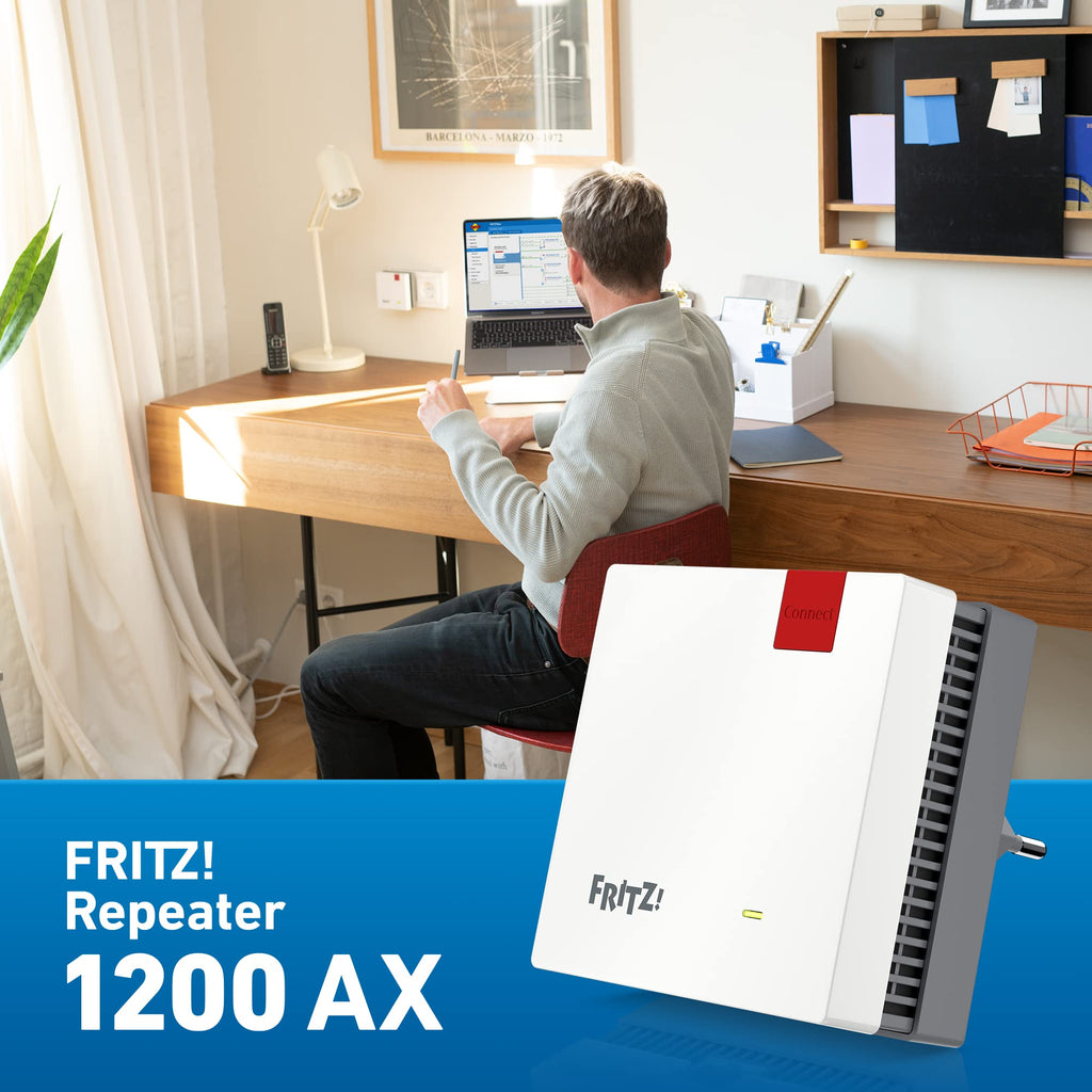 AVM FRITZ!Repeater 1200 AX Wi-Fi 6 Mesh Repeater, 3.000 MBit/s, 160 MHz, Gigabit-LAN, WPS