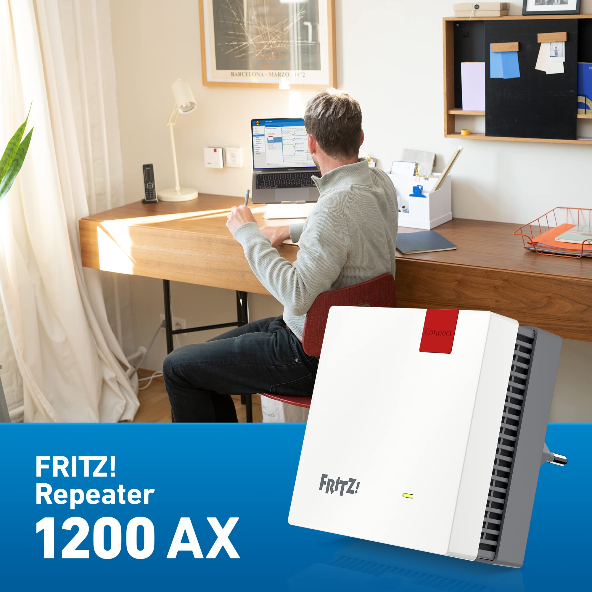 AVM FRITZ!Repeater 1200 AX Wi-Fi 6 Mesh Repeater, 3.000 MBit/s, 160 MHz, Gigabit-LAN, WPS