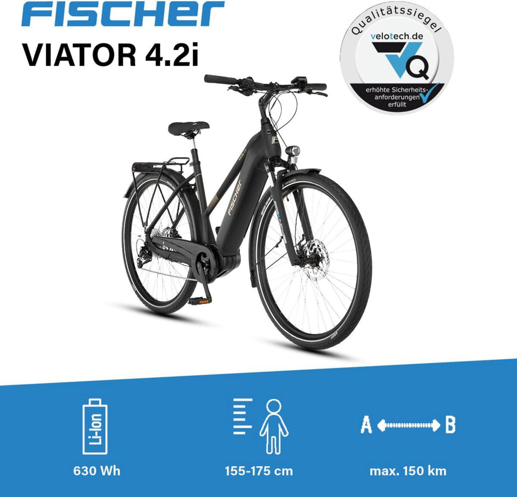 Fischer E-Bike Trekking VIATOR 4.2i Active Electric Bicycle for Men and Women, RH 50, Mid Motor 80 Nm, 36 V Battery
