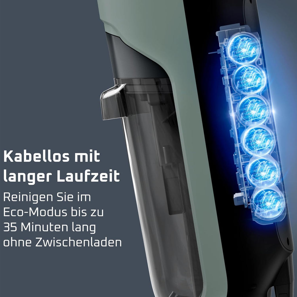 Rowenta X-Clean 2, 2-in-1 Nass-Trockensauger, ECO-/MAX-Modi für makellose Ergebnisse, 1,1 kg leicht, selbstfahrende Walze, Kantenreinigung, 90 Sek. Selbstreinigungszyklus, Eucalyptus, GZ2262E0