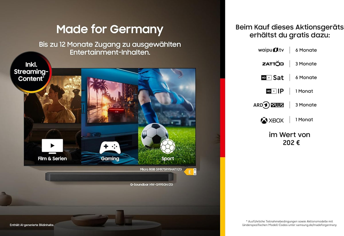 Samsung M70H Mini LED 4K 65 Zoll (163 cm) UHD, HDR, Motion Xcelerator 144Hz, AI Companion, 900 Sender, Smart TV, GU65M70HAU, 2026