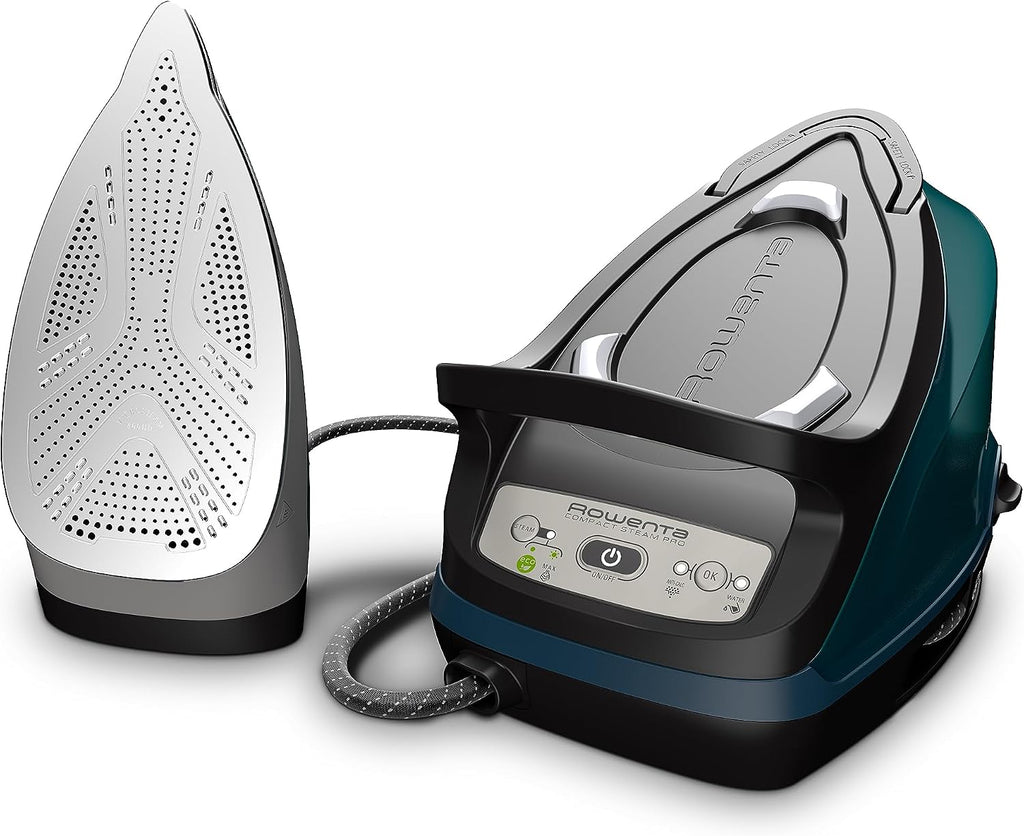 Rowenta Compact Steam Pro Dampfbügelstation, 6,2 Bar Hochdruckdampf, 310 G/Min Dampfstoß, 1,1 l Wassertank, kompaktes Design, effizienter Kalkkollektor, Kunststoff, X-Large, Blau/Schwarz, DG7621