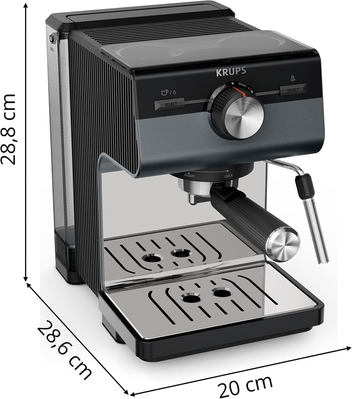 Krups Authentic+ Espresso-Siebträgermaschine, 15 bar, intuitive Bedienung, raffiniertes Design, Dampfdüse, inkl. umfangreichem Zubehör, Bullet Dark Silver/Edelstahl, XP384G10