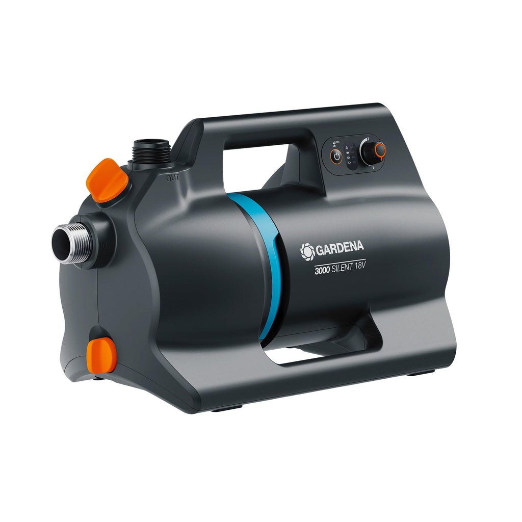 Gardena Akku-Gartenpumpe 3000 Silent 18V P4A Ready-To-Use Set: Leistungsstark, Leiser Betrieb, Regen- und UV-geschütztes Gehäuse, Trockenlaufsicherung, Kabellos (14610-20)