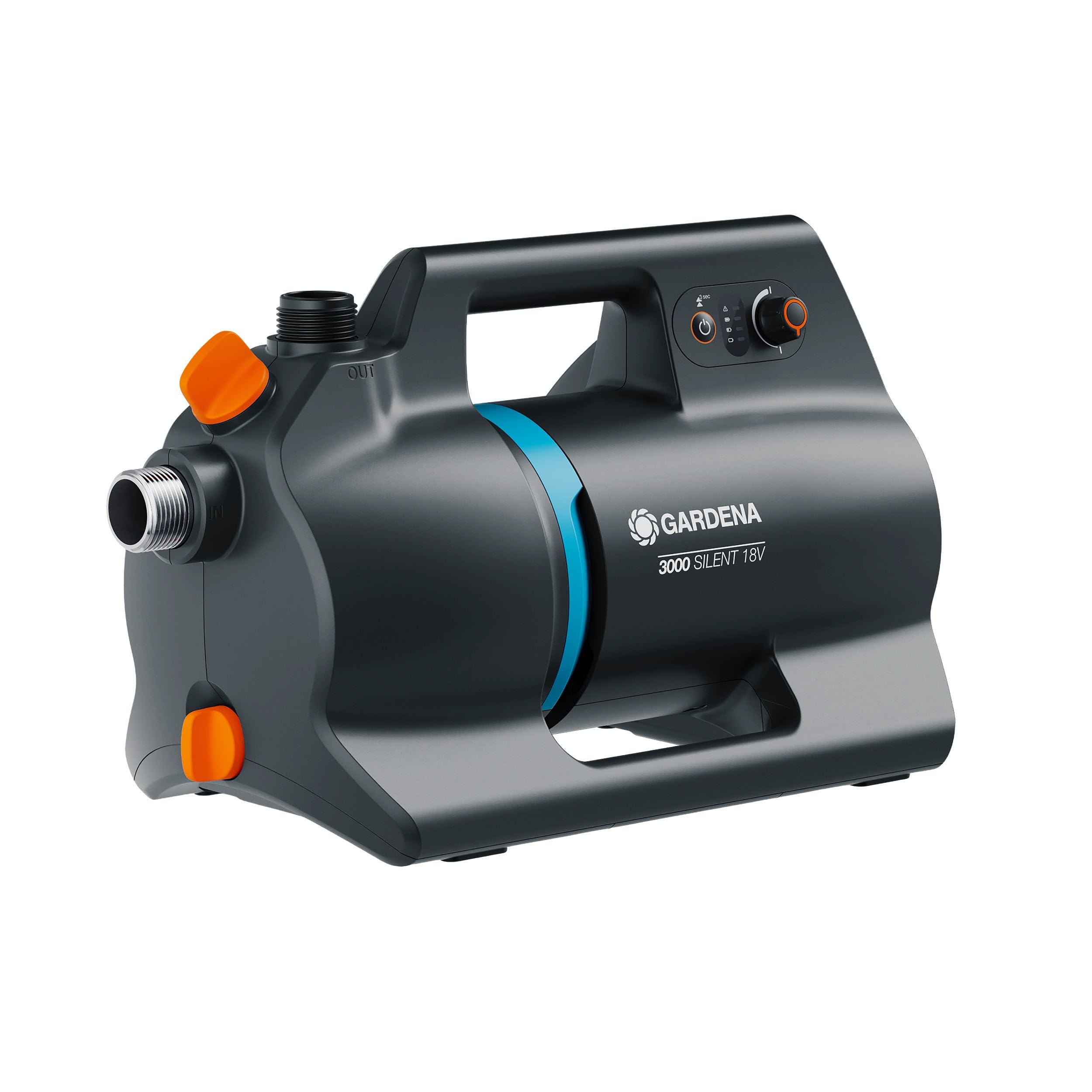 Gardena Akku-Gartenpumpe 3000 Silent 18V P4A Ready-To-Use Set: Leistungsstark, Leiser Betrieb, Regen- und UV-geschütztes Gehäuse, Trockenlaufsicherung, Kabellos (14610-20)