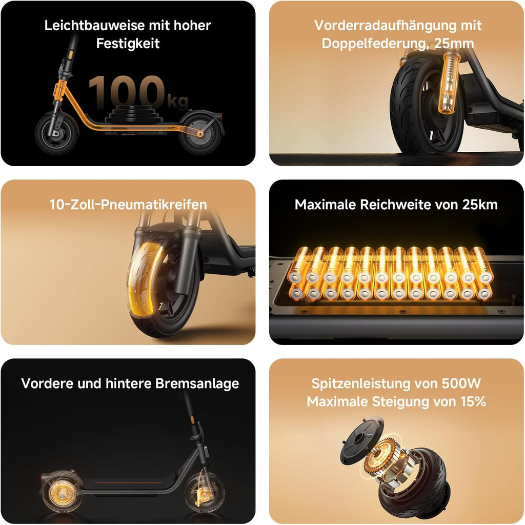 Xiaomi Electric Scooter 6 Lite E-Scooter mit ABE, bis zu 25 km Reichweite, 300 W Motor, 10 Zoll Luftreifen, Doppelfederung vorne, faltbar, Anthrazit