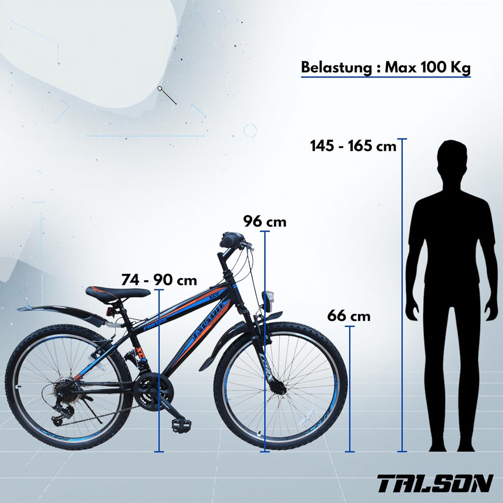 Talson 26 Zoll Mountainbike Fahrrad MIT GABELFEDERUNG & Beleuchtung 21-Gang Shimano Faster BBO