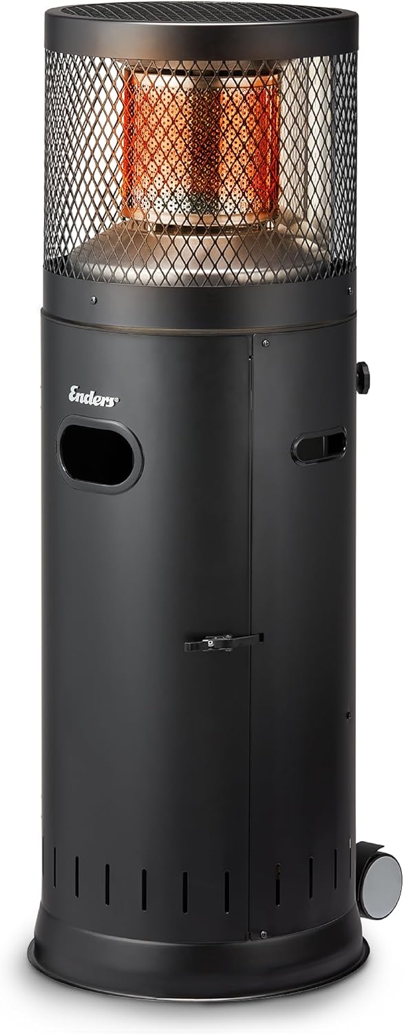 Enders® Terrassenheizer Polo Black 2.0, Gas-Heizstrahler, Terrassenstrahler mit stufenloser Regulierung 3-6kW, Edelstahlbrenner, ENDUR Reflexionssystem, Transporträder, Umkippsicherung, schwarz #5462