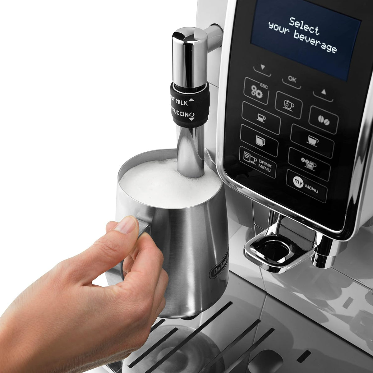 De'Longhi Dinamica - Kaffeevollautomat 4 Getränke Silber