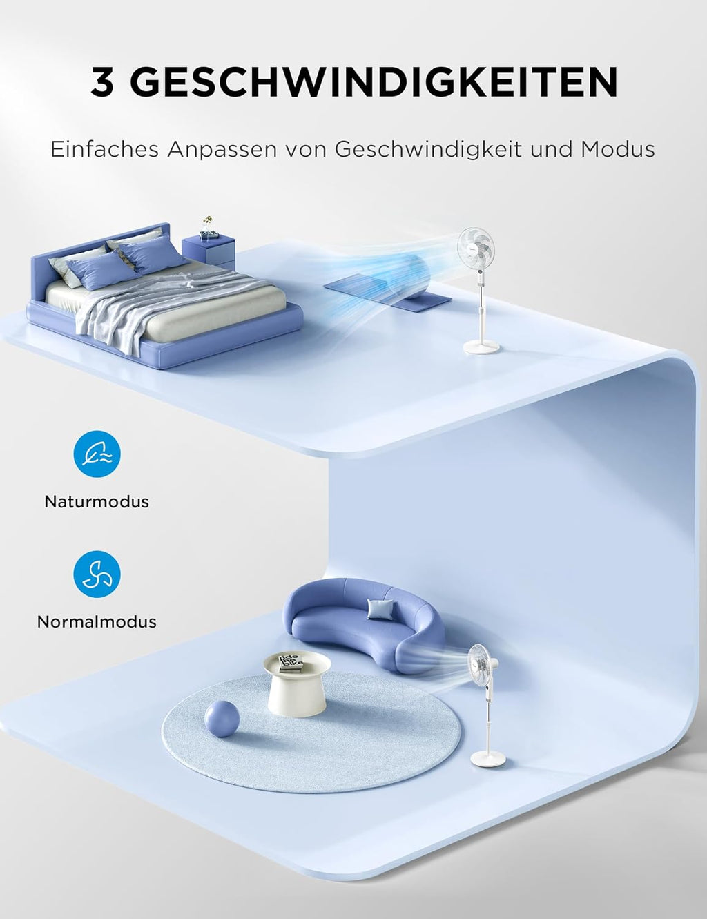 Midea FS40-23MR Standventilator mit 3 Geschwindigkeiten, Teleskophöhe und -größe, Fernbedienung, duales Beschleunigungssystem, 90-Grad-Schwingung nach links und rechts