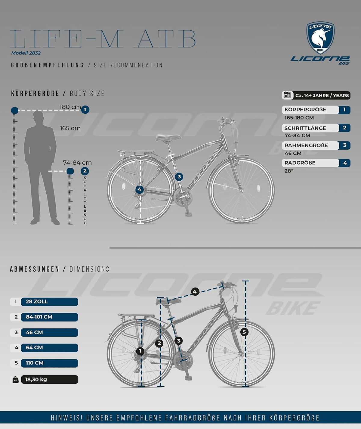 Licorne Bike Premium Trekking Bike in 28" Fahrrad für Herren Jungen Damen und 21 Gang Schaltung Citybike Life M-V-ATB