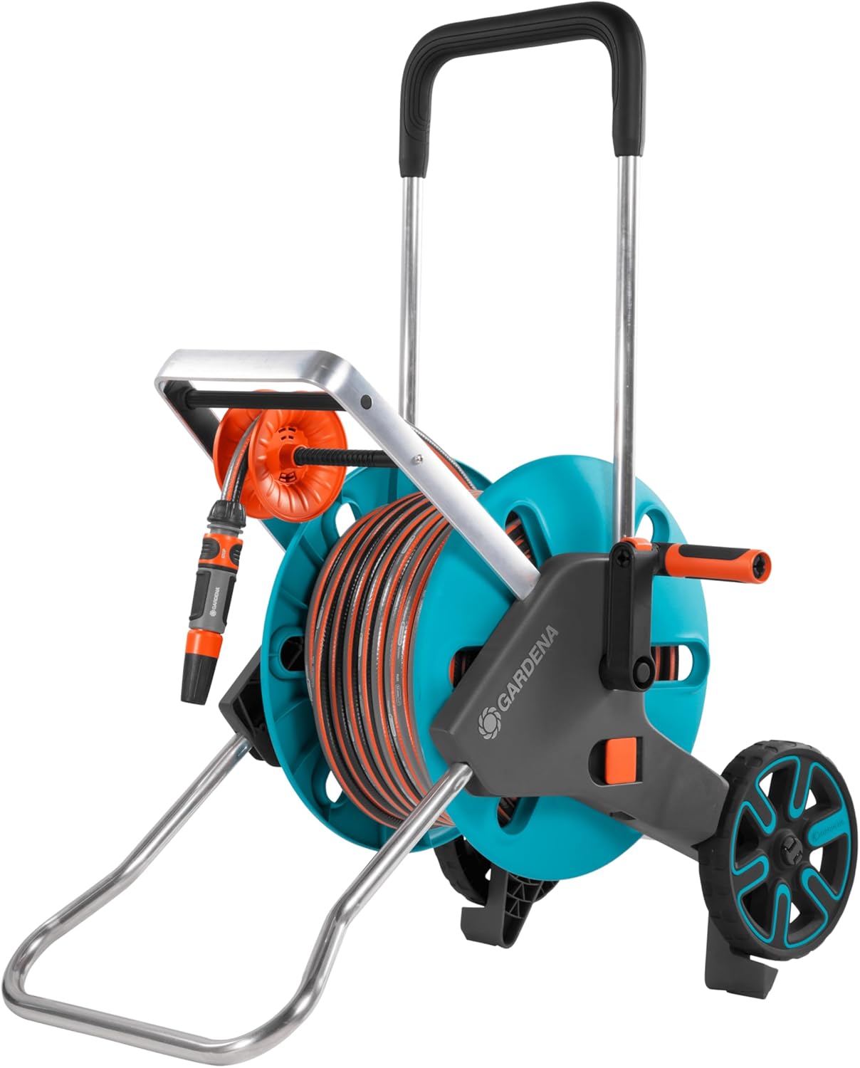 Gardena CleverRoll M Easy Set: Schlauchwagen mit bis zu 60 m Kapazität, besonders standfest, mit komfortabler Schlauchführung in robustem Metallrahmen, Nachtropfstopp (18517-20)