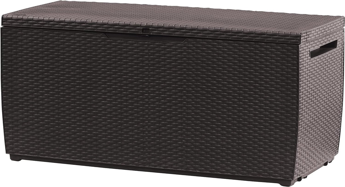 Keter Gartenbox Capri , 305 Liter Stauraum, Aufbewahrungsbox für den Garten, Braun, kompakte Auflagenbox, wasserdicht, perfekt für Sitzauflagen, Gartengeräte oder Spielzeug