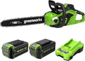 Greenworks GD40CS18 40V Akku-Kettensäge 40 cm – Bürstenloser Motor, 20 m/s, inkl. 5Ah Schnelllade-Akku, Ladegerät & 4Ah Zusatzakku