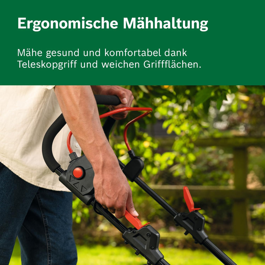 Bosch Akku-Rasenmäher ROTAK18V2-43 (Schnittbreite: 43 cm, Schnitthöhe: 30-75 mm, 50 l Stoff-Grasfangkorb, Mulchstopfen, ohne Akku)