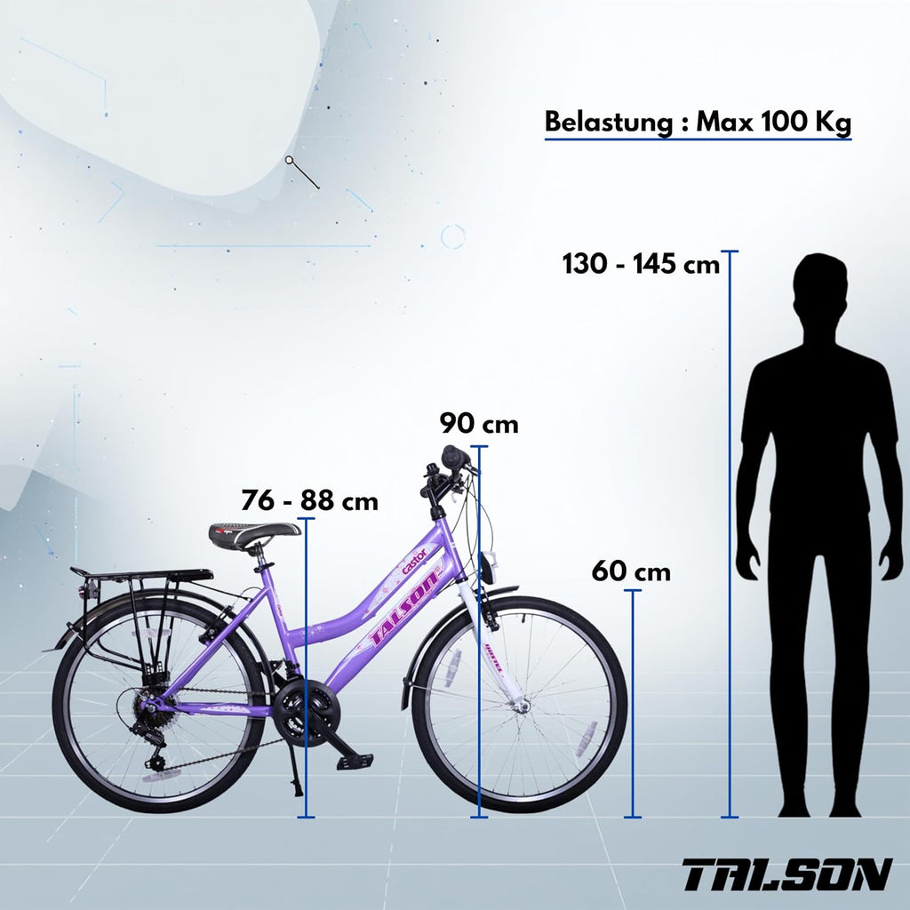 Talson 24 Zoll Kinderfahrrad 21-Gang Shimano Drehgriffschaltung Lila-Weiss mit Beleuchtung nach STVO