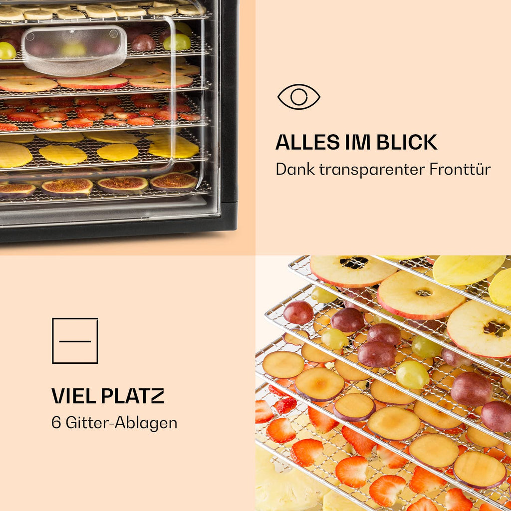 Klarstein Dörrautomat, Dörrgerät, Food Dehydrator, Dörrautomat aus Metall, Dehydrator Food Dryer, 9 Ablagen, 700 Watt, Touch-Display, Timer, Edelstahlheizelement, HotAir Circulation System, Schwarzo