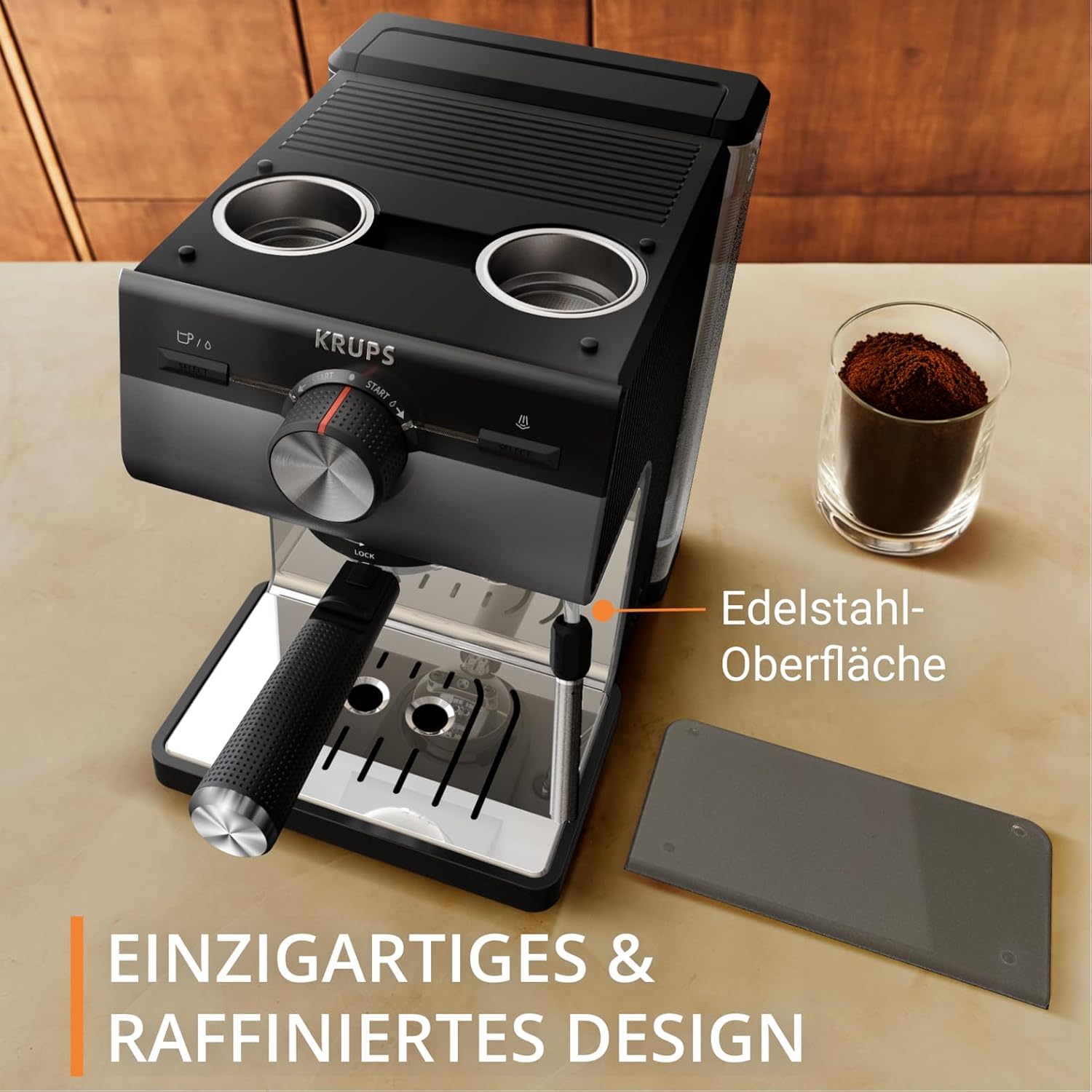 Krups Authentic+ Espresso-Siebträgermaschine, 15 bar, intuitive Bedienung, raffiniertes Design, Dampfdüse, inkl. umfangreichem Zubehör, Bullet Dark Silver/Edelstahl, XP384G10