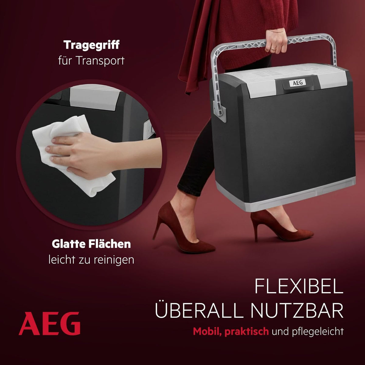 AEG Automotive 28 Litre Thermoelectric Cool Box, 12 / 230 V for Cars and Mains Outlets, Red