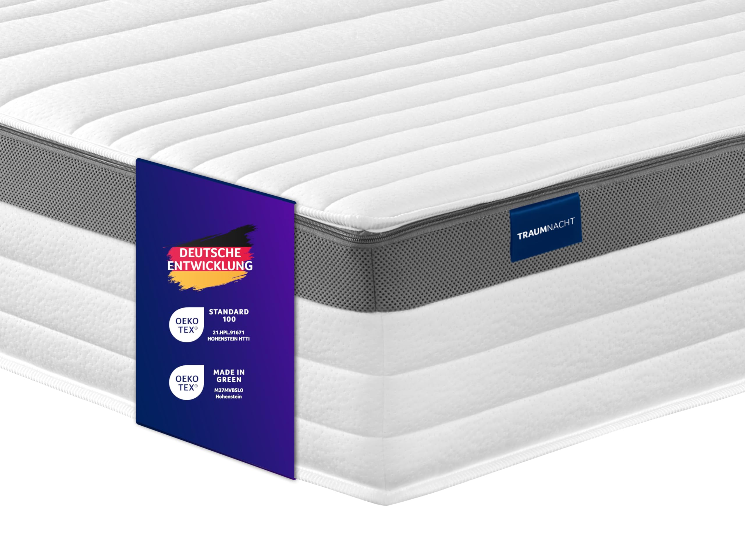 Traumnacht Premium 7-Zonen 500er Tonnentaschenfederkernmatratze, Härtegrad 4 (H4), 100 x 200 cm, Öko-Tex Zertifiziert, produziert nach deutschem Qualitätsstandard