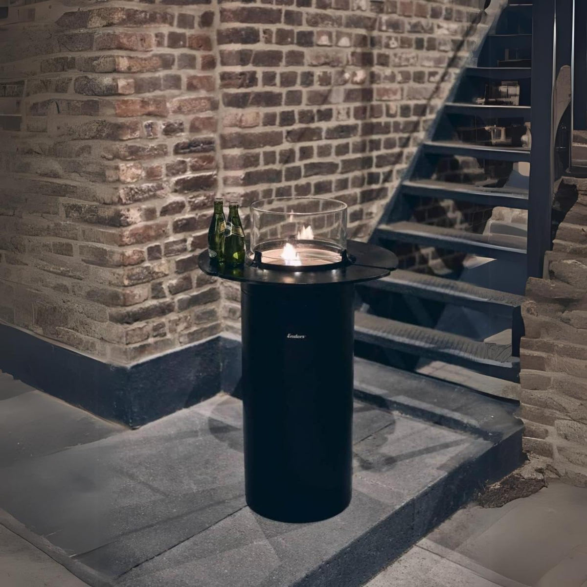 Enders Terrassenfeuer NOVA LED L BLACK, Gas Terrassenfeuer mit Ambientebeleuchtungen, ECO GREEN Brenner-Technologie und exzellentem Design, H102cm Ø 62cm, Schwarz #5601