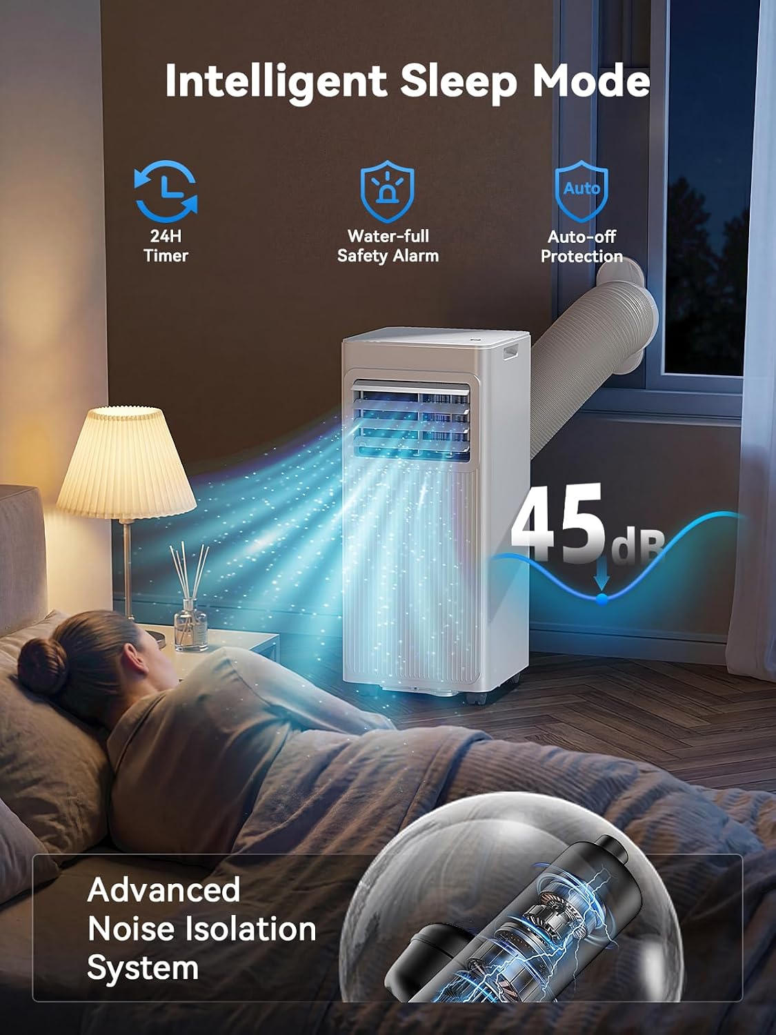 7000 BTU Portable Air Conditioner, 4-in-1 Air Conditioning Unit with Dehumidifier, Fan & Sleep Mode, Quiet 24H Timer, Cools up to 28 m² (300 sq.ft) for Bedroom Office Bright White [Energy Class A]