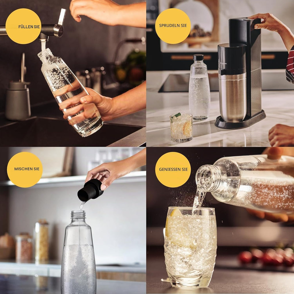 SodaStream Wassersprudler DUO Vorteilspack mit 1x Quick-Connect CO2-Zylinder, 2x 1L Glasflasche und 1x 1L spülmaschinenfeste Kunststoff-Flasche, Höhe: 44cm, Farbe: Titan