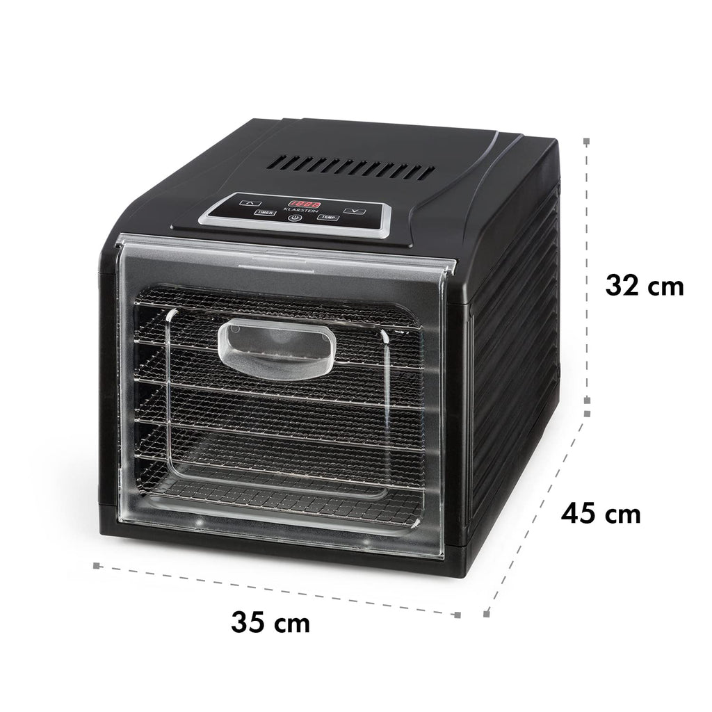 Klarstein Dörrautomat, Dörrgerät, Food Dehydrator, Dörrautomat aus Metall, Dehydrator Food Dryer, 9 Ablagen, 700 Watt, Touch-Display, Timer, Edelstahlheizelement, HotAir Circulation System, Schwarzo