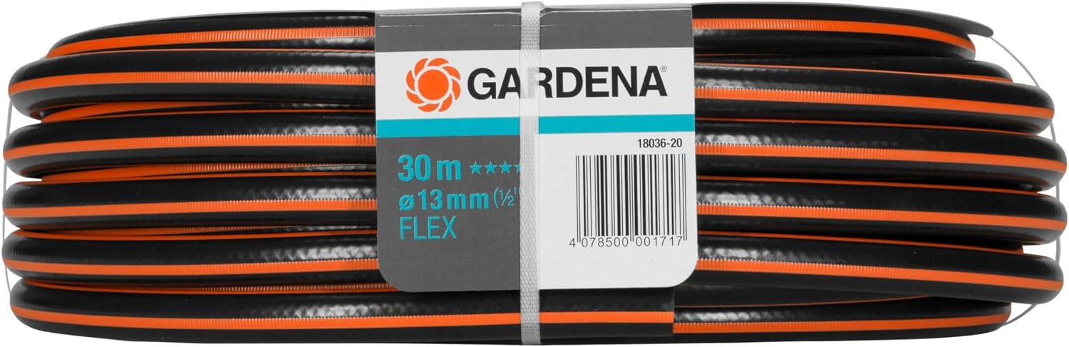 Gardena Comfort FLEX Schlauch 13 mm (1/2 Zoll), 30 m: Formstabiler, flexibler Gartenschlauch mit Power-Grip-Profil, aus hochwertigem Spiralgewebe, 25 bar Berstdruck, ohne Systemteile (18036-20)