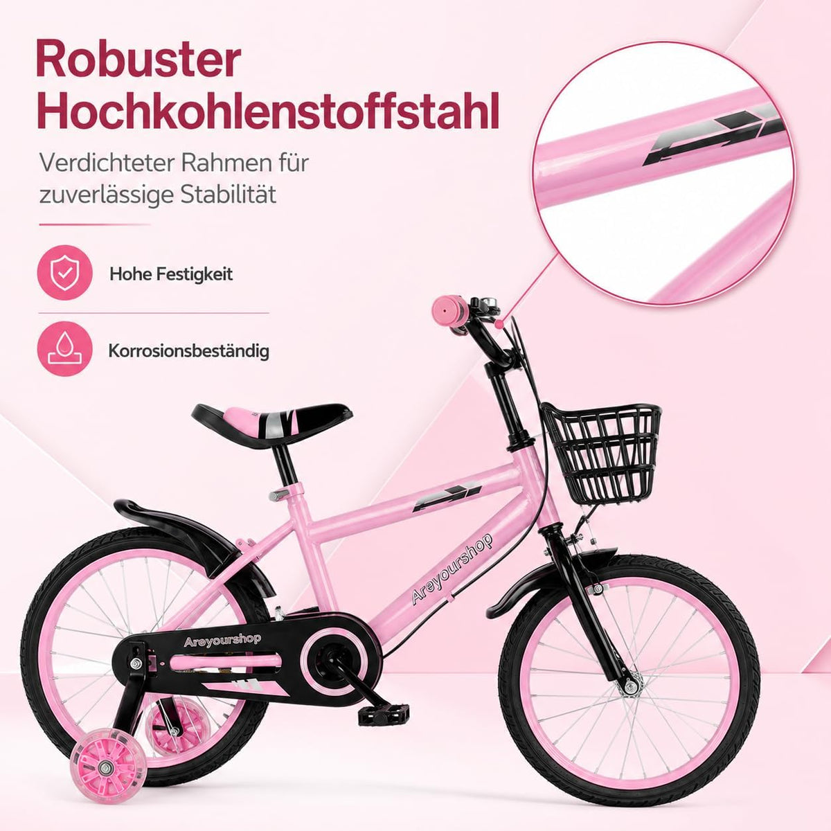 18 Zoll Kinderfahrrad, Verstellbarer Sitz & Lenker, Kohlenstoffstahlrahmen, Doppelbremsen, Stoßfeste Speichenräder, Magnetisches Blitzrad, Abnehmbare Stützräder