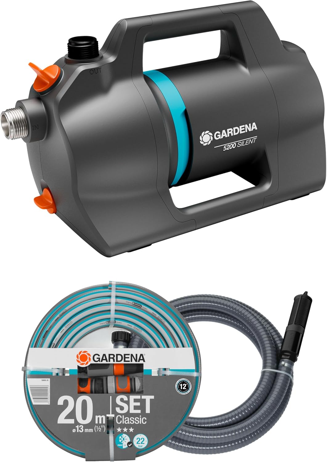 Gardena Gartenpumpe 5200 Silent Set Pumpen: 26% mehr Wasserdurchfluss bei gleichem Energieverbrauch im Vergleich zum Vorgänger-Modell*, Leise im Betrieb (09085-20)