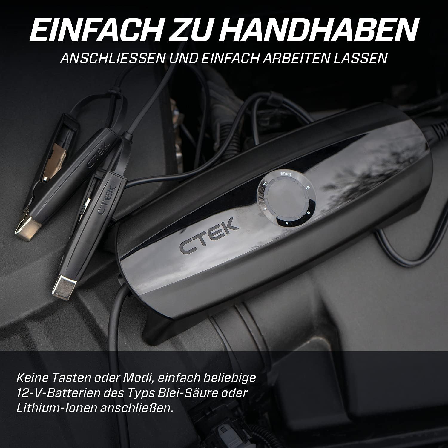 CTEK CS ONE, Batterieladegerät 12V, Intelligentes Ladegerät Motorrad, Ladegerät Auto, Erhaltungsladegerät Mit Adaptive Ladung, App, Rekonditionierungsmodus Und Polaritätsfreie Klemmen Schwarz