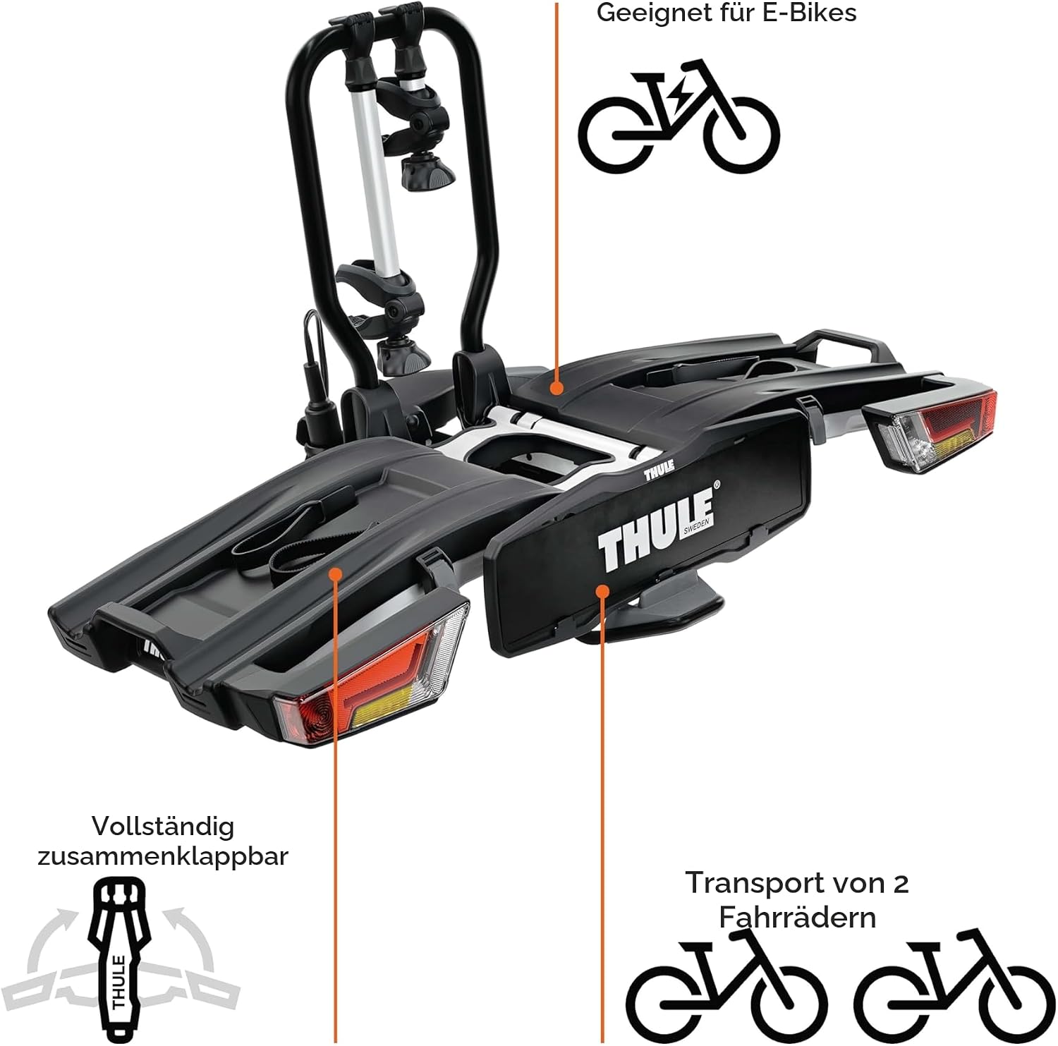 THULE 933B EasyFold XT 2bc. Schwarz (13-polig), ohne Beutel für Fahrradträger/Stangen, Sport, Mehrfarbig (Mehrfarbig),