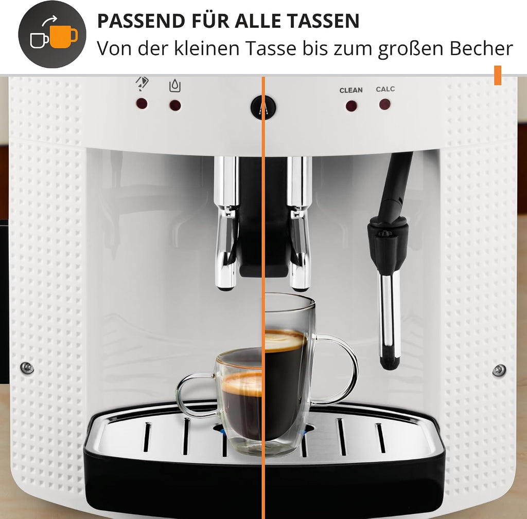 KRUPS Arabica Picto Kaffeevollautomat, kompaktes Design, einfache Bedienung, intuitiv einstellbarer Drehregler, Milchschaumdüse, 2-Tassen-Funktion, Kaffeemaschine, Weiß, EA810570
