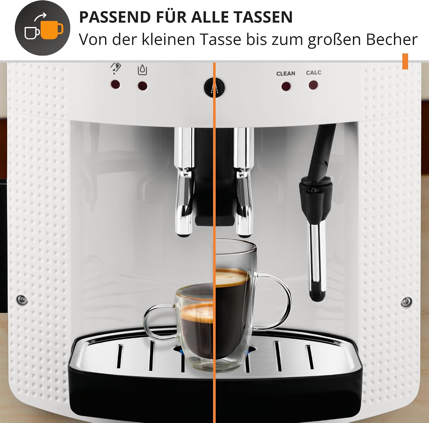 KRUPS Arabica Picto Kaffeevollautomat, kompaktes Design, einfache Bedienung, intuitiv einstellbarer Drehregler, Milchschaumdüse, 2-Tassen-Funktion, Kaffeemaschine, Weiß, EA810570