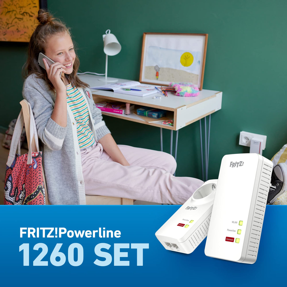 FRITZ!Powerline 1260/1220 Set – WLAN & 1.200 MBit/s für Streaming & NASo